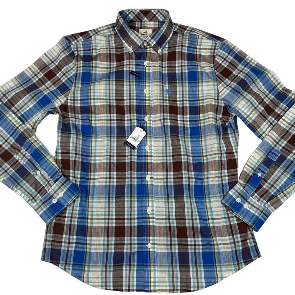 NWT Johnnie O Men's Jesse Plaid Button Down Shirt Deep Water
